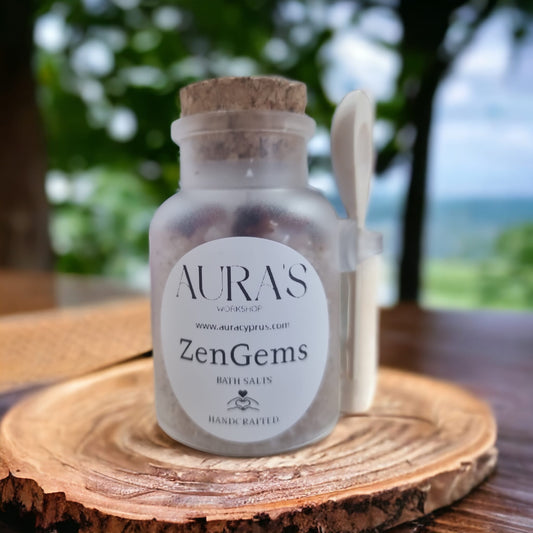 ZenGems Bath Salts Bottle & Wooden Spoon 100 grams - Auras Workshop  -  Bath Soak -   - Cyprus & Greece