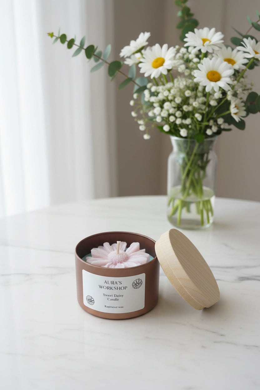 Sweet Daisy Scented Candle Medium Tin with Daisy Wax Melt
