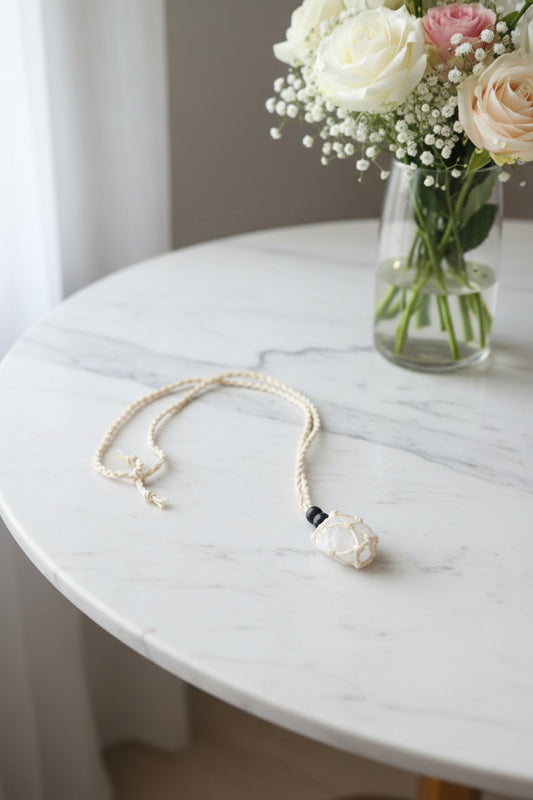 Raw Jade Crystal Macramé White Necklace – Luck, Abundance & Harmony Crystal Jewellery