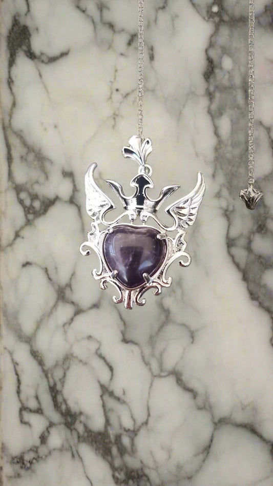 💜 Amethyst Heart with Wings Pendant – Protection, Healing & Spiritual Growth Love. Guidance. Serenity - Auras Workshop Auras Workshop