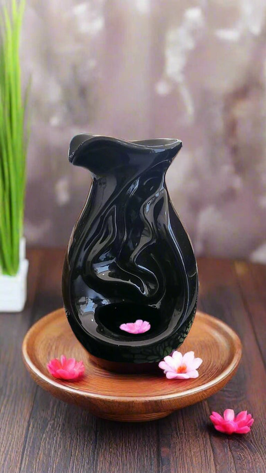 Black Ceramic Backflow Incense Burner – Large - Auras Workshop Auras Workshop