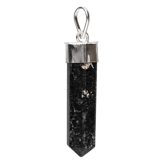 Black Tourmaline Point Silver Plated Pendant – Crystal Jewellery - Auras Workshop Auras Workshop