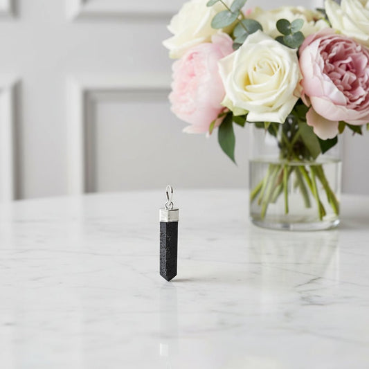 Black Tourmaline Point Silver Plated Pendant – Crystal Jewellery - Auras Workshop Auras Workshop