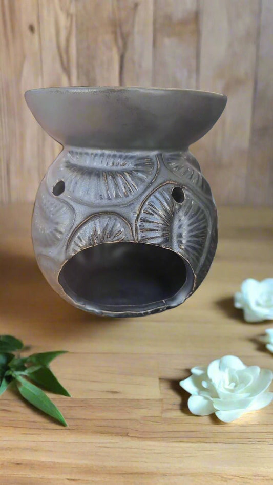 🕯 Black/Brown/Grey Embossed Patterns Ceramic Oil & Wax Burner - Auras Workshop Auras Workshop