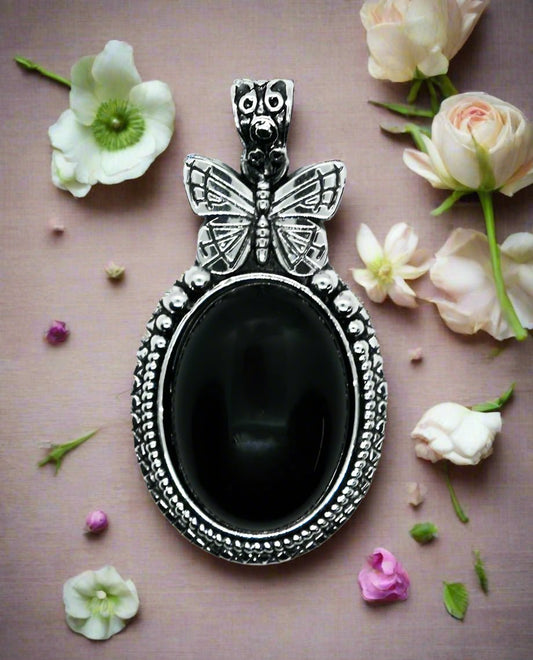 🖤 Butterfly Oval Obsidian Pendant – Protection, Renewal & Transformation Grounding. Strength. Spiritual Growth. - Auras Workshop Auras Workshop