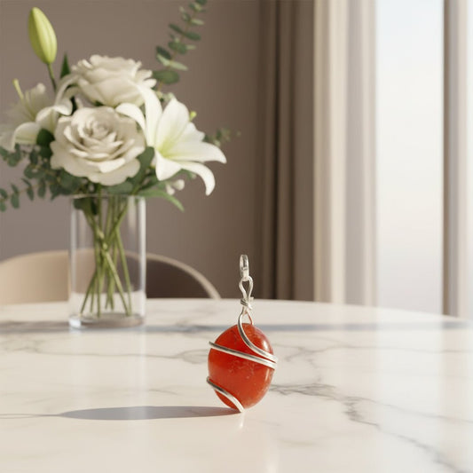 Carnelian Spiral Silver Plated Pendant – Crystal Jewellery - Auras Workshop Auras Workshop