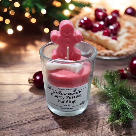 🍒🎄 Cherry Festive Pudding Mini Candle – Christmas Edition | Aura’s Workshop - Auras Workshop Auras Workshop