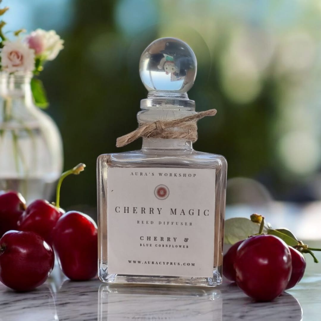🍒 Cherry Magic Reed Diffuser – Cherry & Blue Cornflower Scent - Auras Workshop Auras Workshop