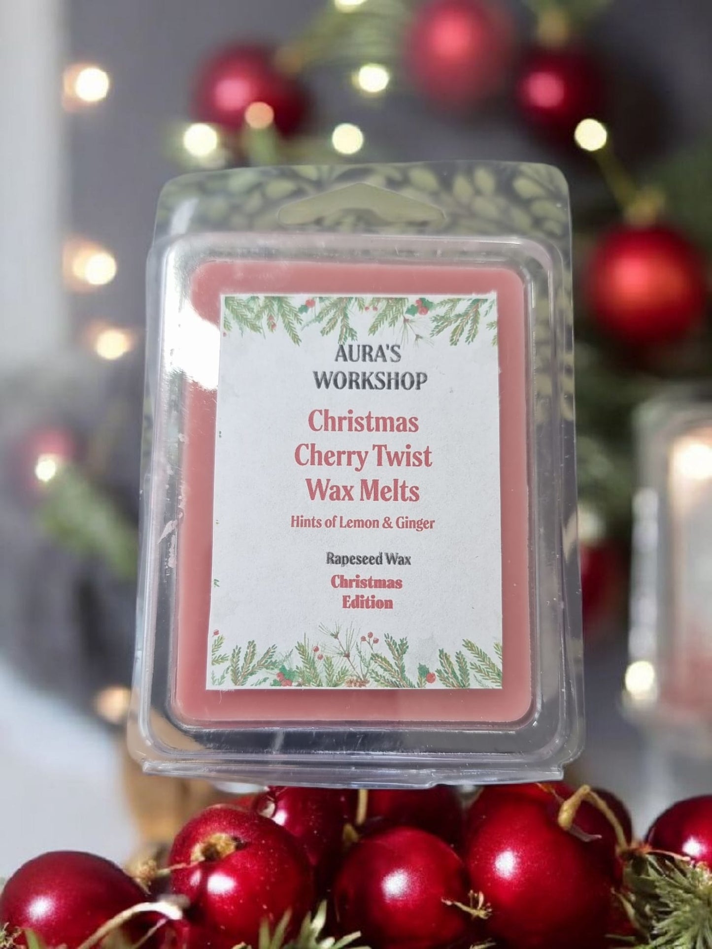 🍒 Christmas Cherry Twist Wax Melts – Hints of Lemon & Ginger | Christmas Edition - Auras Workshop Auras Workshop