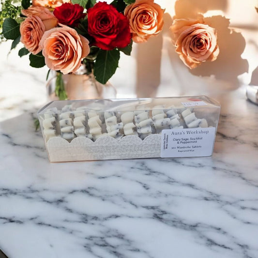 🌿 Clary Sage, Sea Mist & Peppermint Wardrobe Tablets x10 – Rapeseed Wax with Lavender Seeds | Home Edition - Auras Workshop Auras Workshop