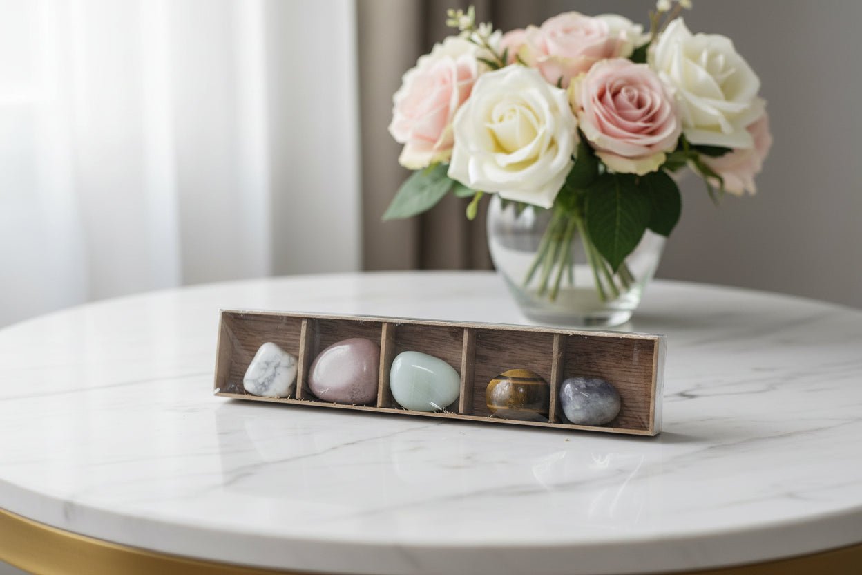 💎🧠 Crystal Set – Mental Health | Lepidolite, Amazonite, Rose Quartz, Tiger’s Eye & Rhodonite - Auras Workshop Auras Workshop