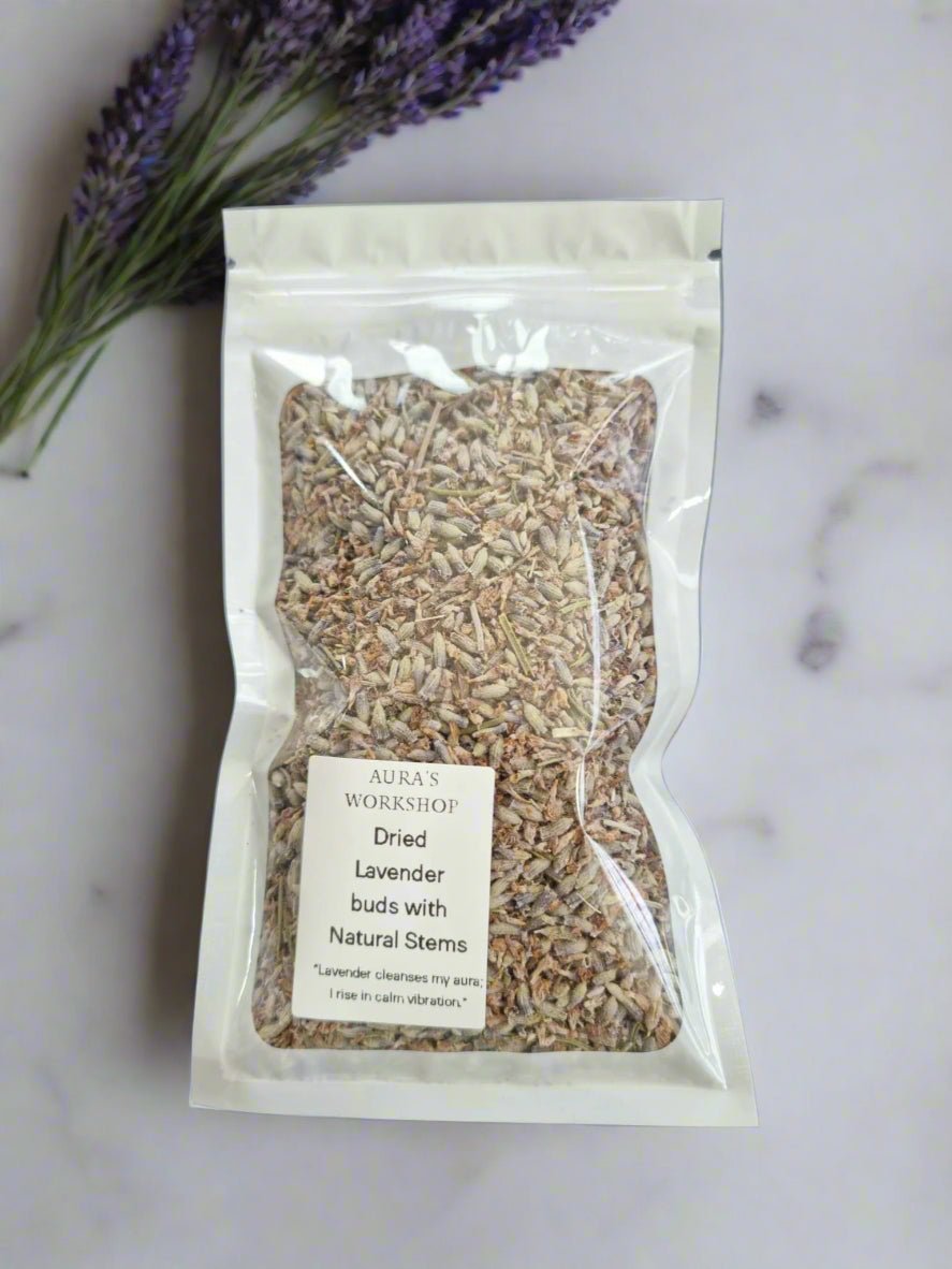 Dried Lavender Buds with Natural Stems – 80g 💜✨ - Auras Workshop Auras Workshop