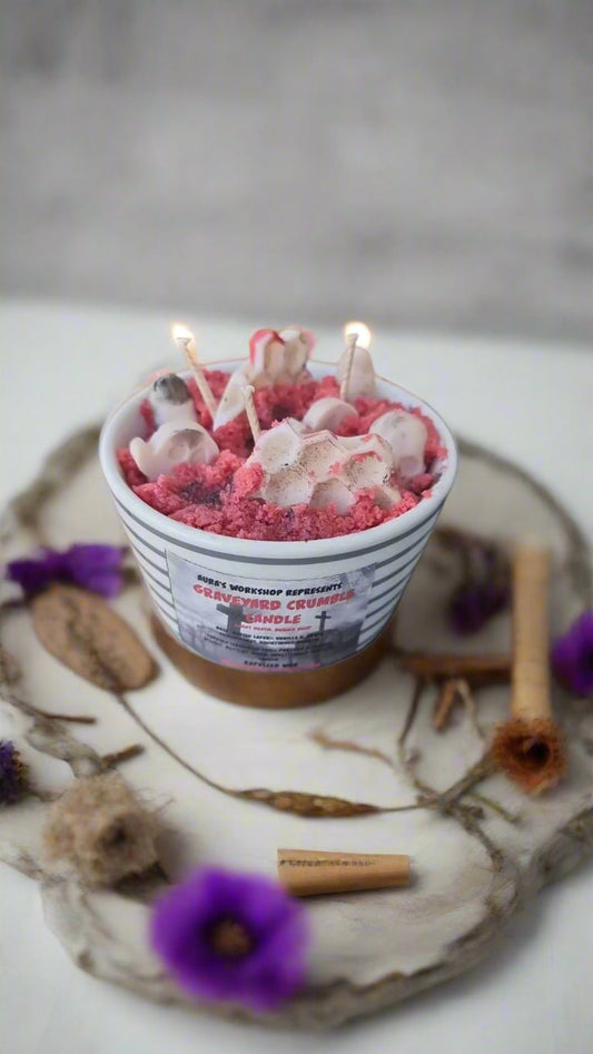 💀 Graveyard Crumble Candle – Vanilla, Grape, Popcorn & Biscuit Scent | Halloween Collection by Aura’s Workshop - Auras Workshop Auras Workshop