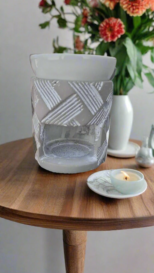 Grey Art Deco Ceramic Oil & Wax Burner - Auras Workshop Auras Workshop
