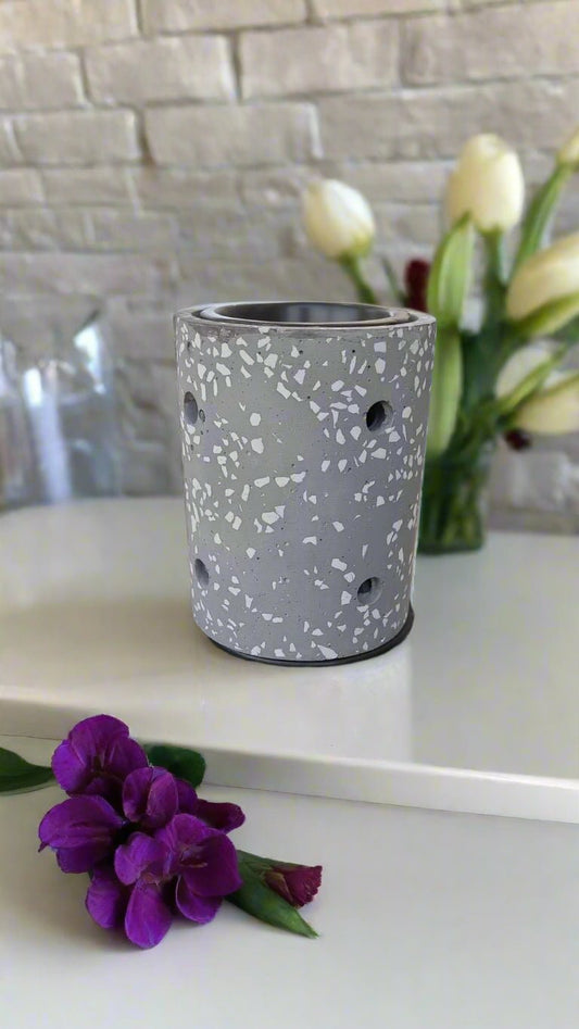 🕯 Grey Cylinder Pattern Closed Ceramic Oil & Wax Burner - Auras Workshop Auras Workshop
