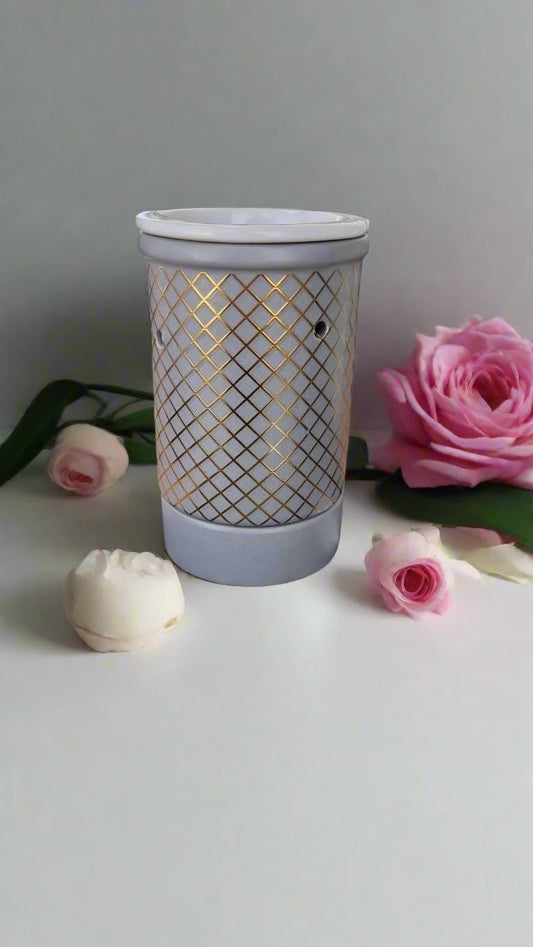 ✨ Grey & Gold Cylinder Ceramic Oil & Wax Burner - Auras Workshop Auras Workshop
