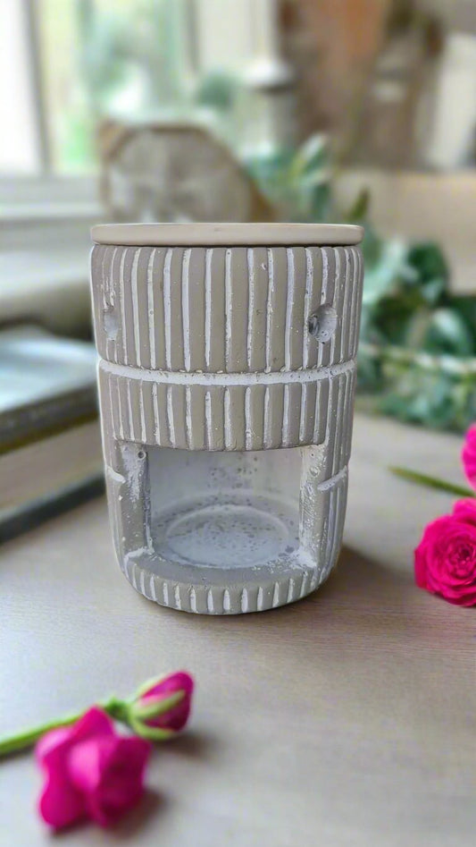 🕯 Grey Lined Ceramic Oil & Wax Burner - Auras Workshop Auras Workshop