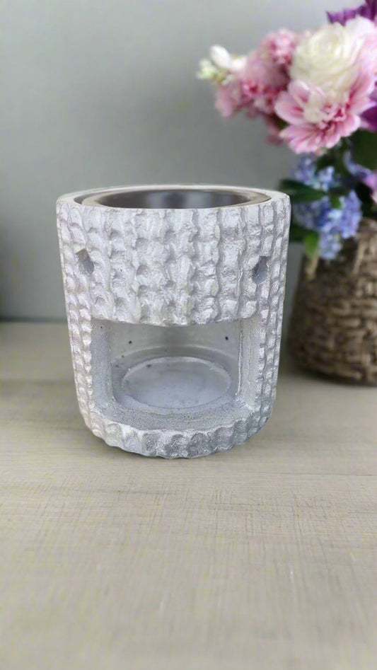 🕯 Grey / Silver Ribbed Ceramic Oil & Wax Burner - Auras Workshop Auras Workshop