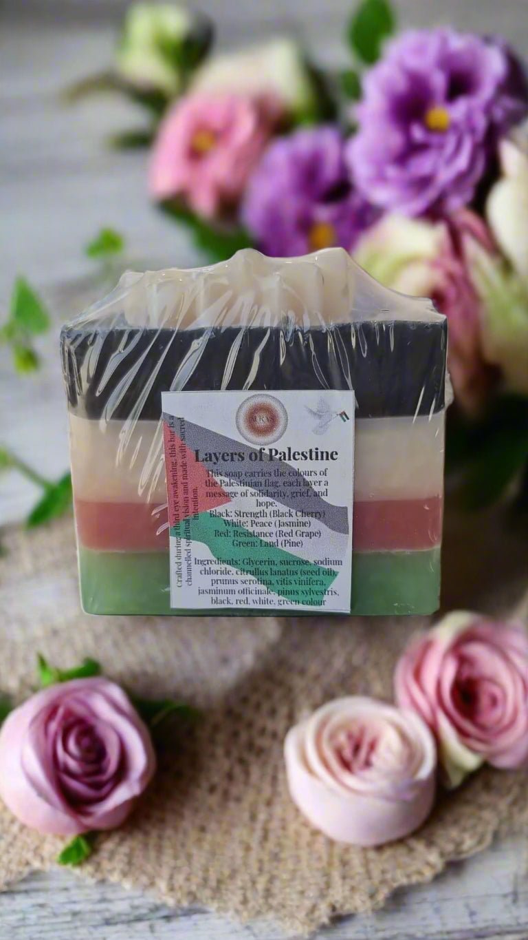 🇵🇸 Layers of Palestine Soap – Black Cherry, Jasmine, Red Grape & Pine - Auras Workshop Auras Workshop