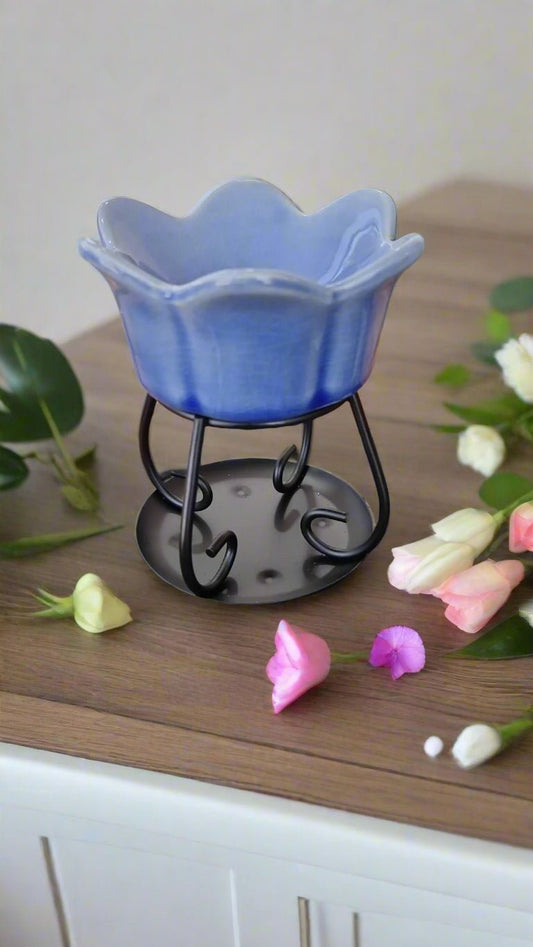 🌸 Light Blue Flower Ceramic Oil & Wax Burner - Auras Workshop Auras Workshop