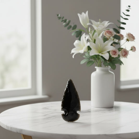 Medium Black Obsidian Arrowhead – 3–4 cm