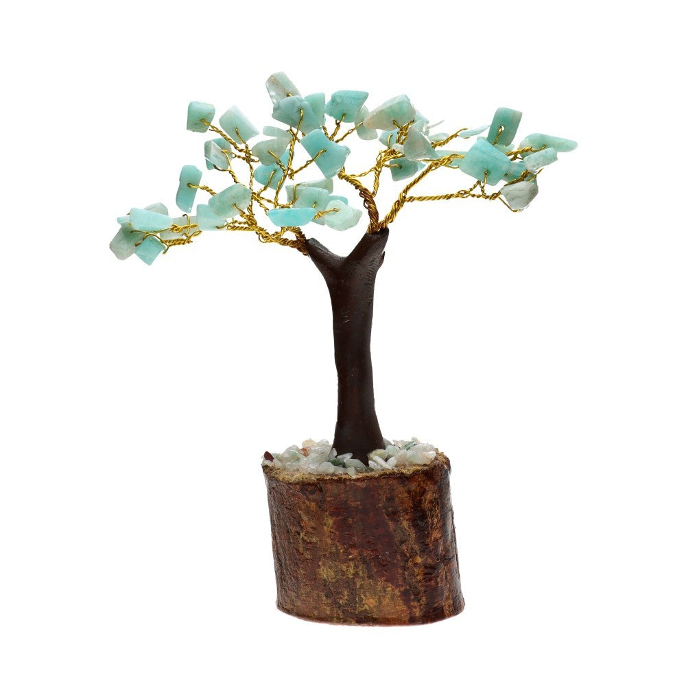 Mini Amazonite Crystal Tree with Wooden Base – 11 cm