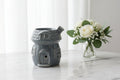 🍄✨ Mushroom House Oil & Wax Burner – Grey | Decorative Ceramic Burner - Auras Workshop Auras Workshop