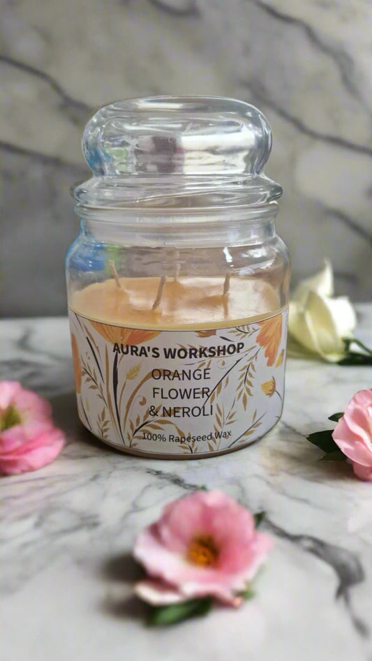 Orange Flower & Neroli Candle – 500ml | Luxurious Floral Citrus Candle with 100% Rapeseed Wax - Auras Workshop Auras Workshop