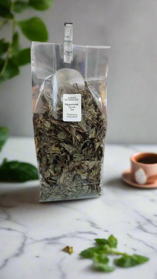 Organic Peppermint Loose Tea – "Freshness Unleashed" Medium Bag 🌿 - Auras Workshop Auras Workshop