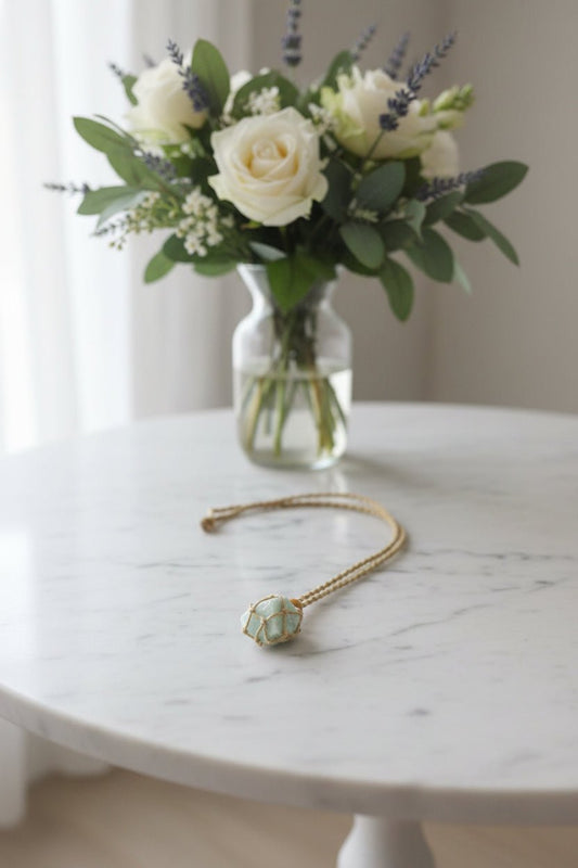 Raw Jade Crystal Macramé Necklace – Luck, Abundance & Harmony Crystal Jewellery - Auras Workshop Auras Workshop