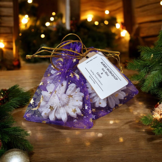 🌊🧺 Sea Mist & Linen Handbag / Travel Fresheners x3 Flowers with Lavender Seeds | Aura’s Workshop - Auras Workshop Auras Workshop