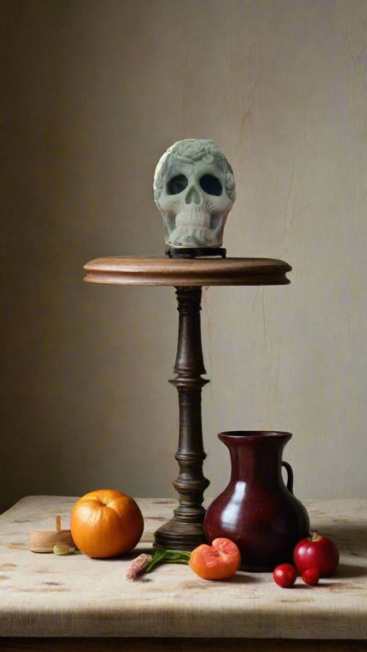 💀 Skull with Flowers Halloween Candle – Harvest Apple Scent | Green Wax Décor by Aura’s Workshop - Auras Workshop Auras Workshop