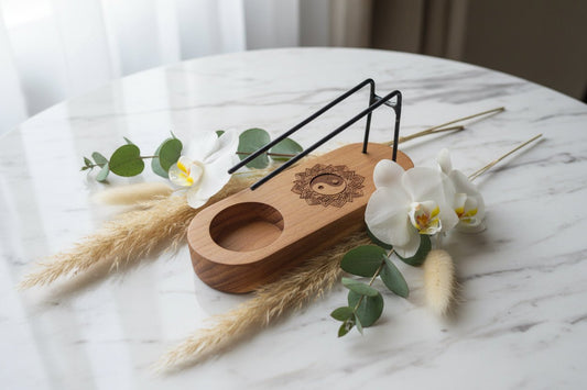 ☯️🔥 Small Palo Santo Heater – Teak Wood | Yin & Yang Design - Auras Workshop Auras Workshop