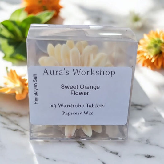 🍊 Sweet Orange Flower Wardrobe Fresheners x3 – Rapeseed Wax with Himalayan Salt Pieces - Auras Workshop Auras Workshop