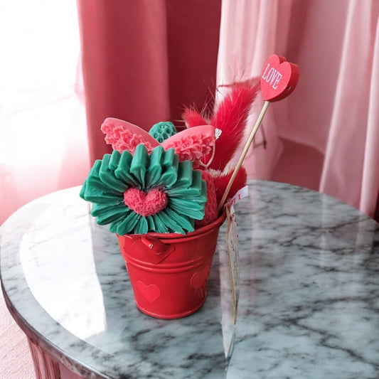 💖✨ Sweetheart Sherbet Candle Bouquet | Green Flowers & Red | A Little Zing, A Lot of Joy | Valentine’s Gift - Auras Workshop Auras Workshop