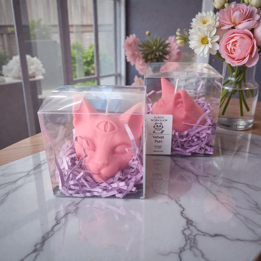 🐈⬛🔮 Third Eye Cat Candle | Aura’s Workshop | “Velvet Purr” | Soft Vanilla & Orchid - Auras Workshop Auras Workshop