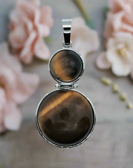 🐅 Tiger Eye Double Round Pendant – Strength, Protection & Confidence Courage. Focus. Balance. - Auras Workshop Auras Workshop