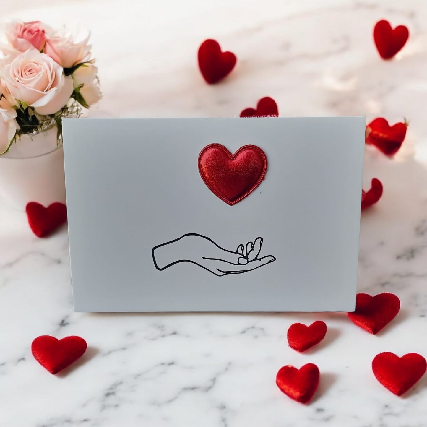 ❤️🤍 Valentine’s Card – Heart & Hand Design | Horizontal Fold | Romantic & Minimal - Auras Workshop Auras Workshop