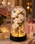 White Orchid LED Flower Gift in Glass Dome – Elegant Light-Up Floral Display - Auras Workshop Auras Workshop
