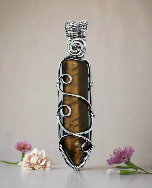 🐅 Wired Tiger Eye Point Pendant – Strength, Courage & Protection Confidence. Focus. Grounding. - Auras Workshop Auras Workshop