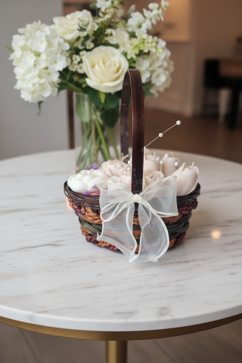 Name day gifts in Cyprus: Honeysilk Small Flower Bouquet Gift Basket with candle set