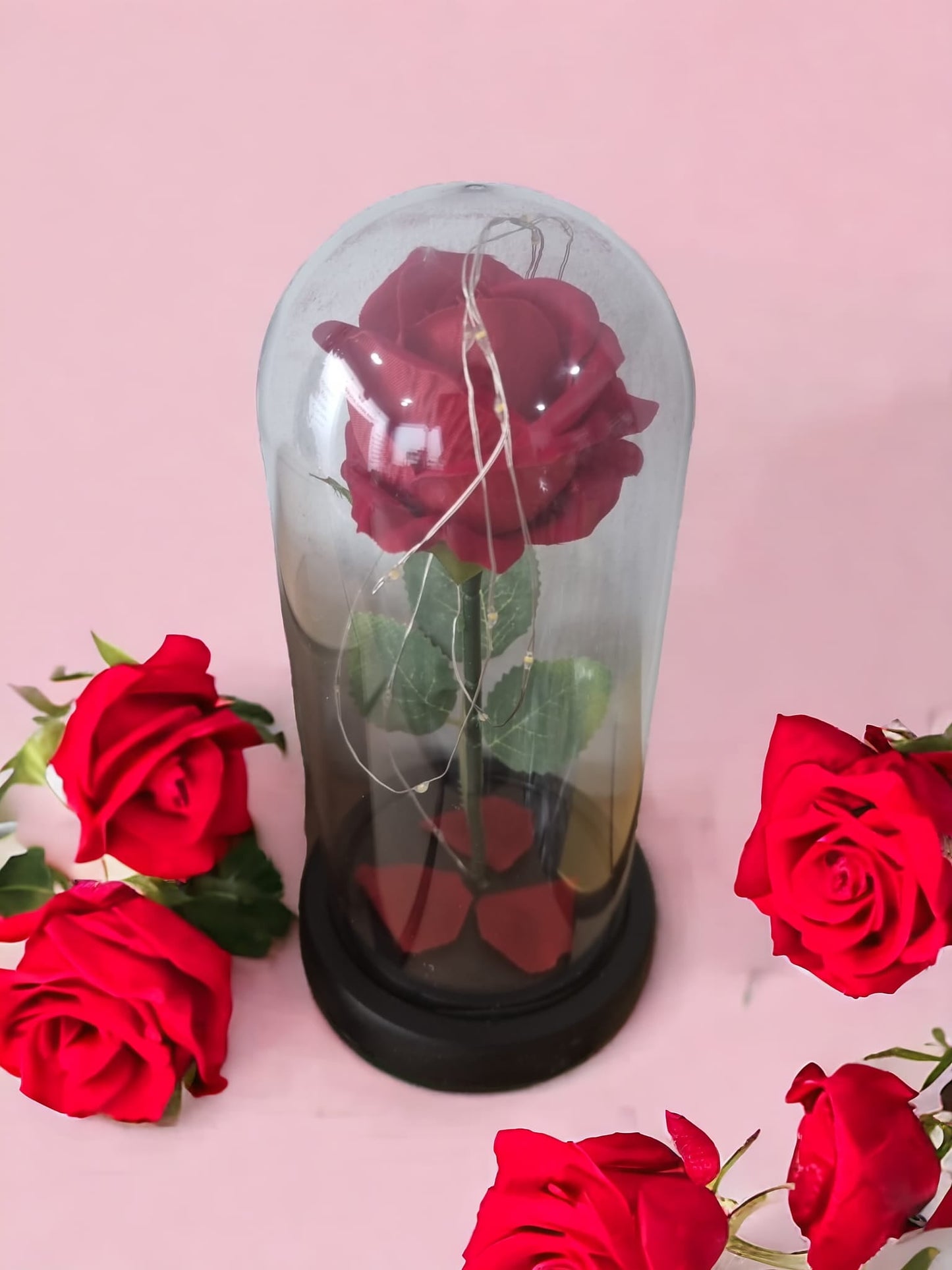 1 Red Roses in Glass Acrylic Cylinder with Lights - A Perfect Gift - Auras Workshop Auras Workshop