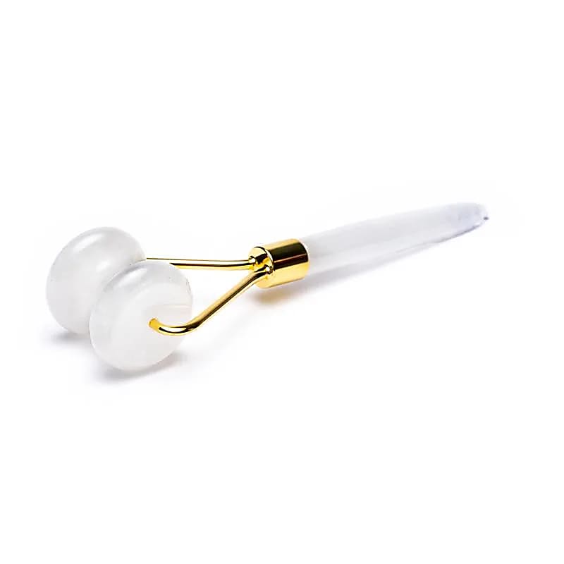 Face Massage Roller - Rock Crystal & Yellow Gold Color Metal