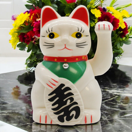 Lucky Waving Chinese Cat - White