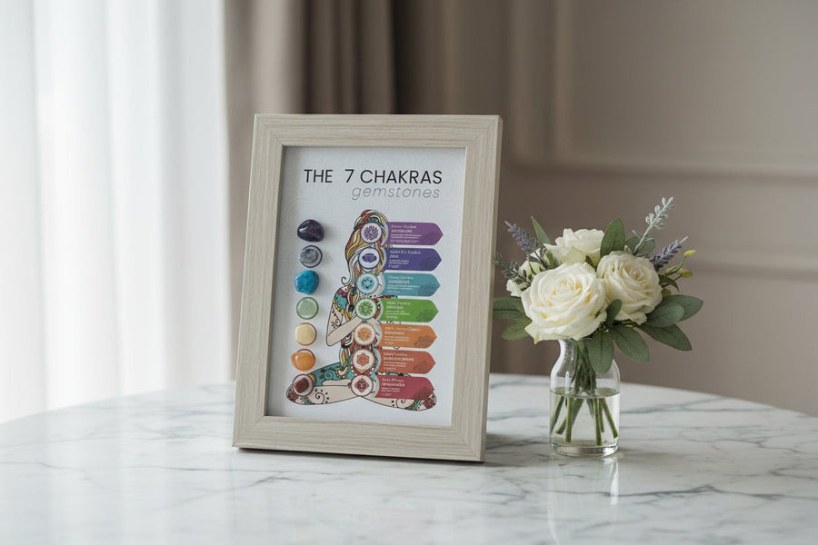 🌈✨ 7 Chakras Diagram – Framed with Stones