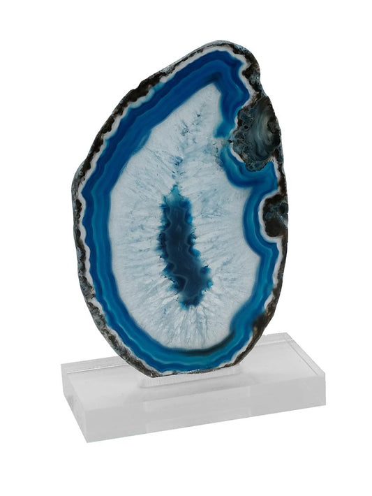 💙 Blue Agate Slice on Base – 8cm | Calming Energy & Elegant Crystal Décor