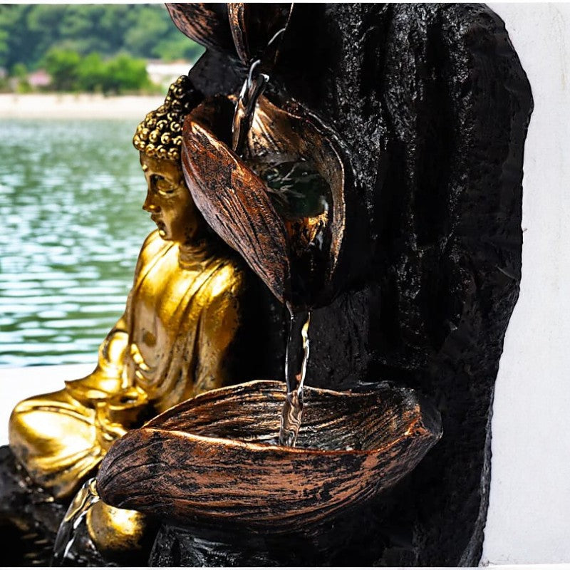 Meditating Buddha with Lotus Water Fountain - LARGE