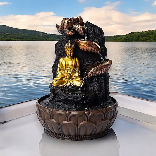 Meditating Buddha with Lotus Water Fountain - LARGE