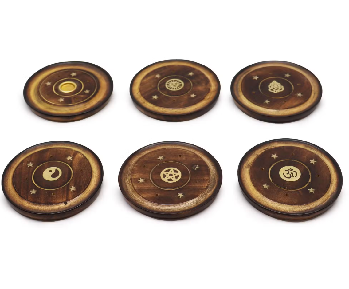 Mango Wood Disc Incense Holder 10cm – For Incense Sticks & Cones