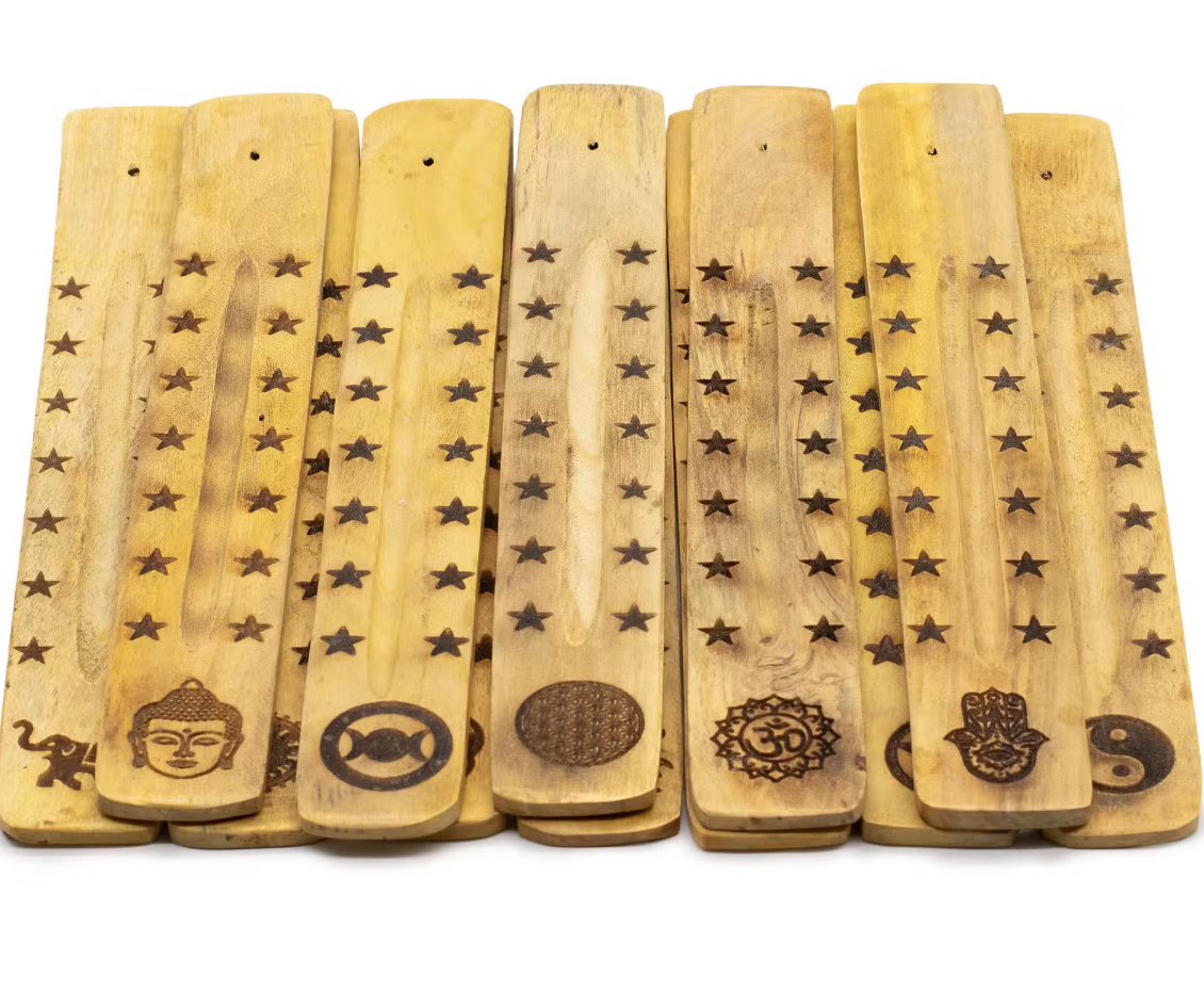 Natural Mango Wood Ashcatcher – Assorted Esoteric Designs | Incense Stick Holder